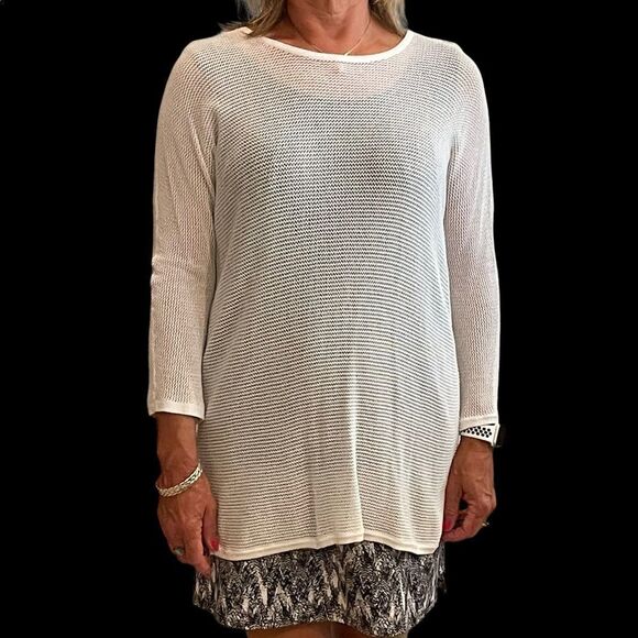 Open Weave Long White Top by Chicos - Picture 1 of 5